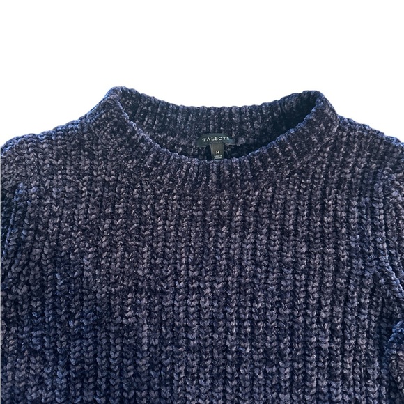 Talbots Sweater Long Sleeve Size Medium Navy Blue Chenille Knit Crew Neckline - Picture 3 of 10